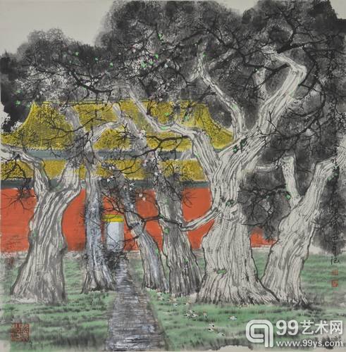 苍柏孔庙图  69cm×68cm  2014年作