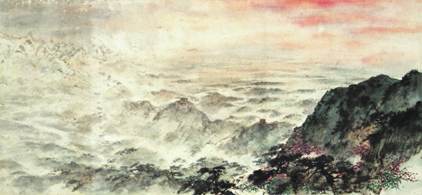 傅抱石 江山如此多娇 横幅 纸本 设色 30.2×65.9cm 1959年7月 南京博物院藏