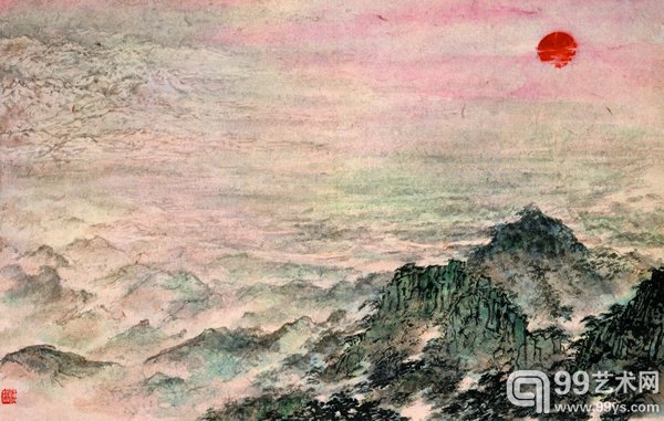 傅抱石 江山如此多娇 片 纸本 设色 36.5×56cm 1959年7月 傅小石藏