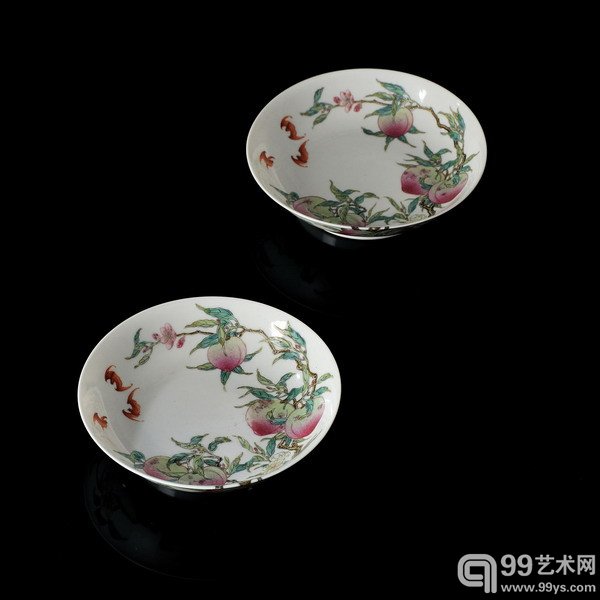 粉彩过枝福寿双纹盘
