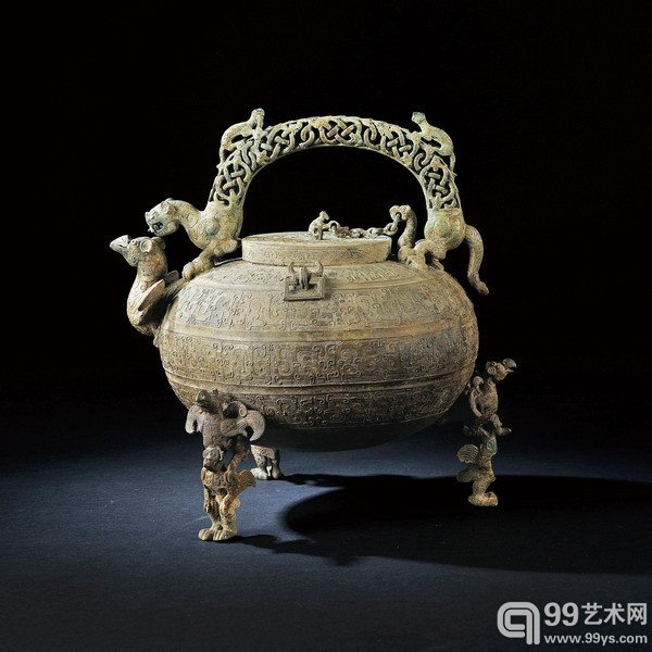 青铜羽人三足盉