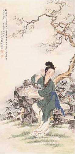 刘凌沧 梅花仕女，138cm×67cm，1986年