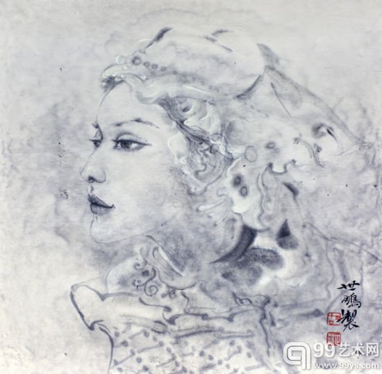 胡世鹏 《晼晚之一》，34x34cm，纸本水墨，2014