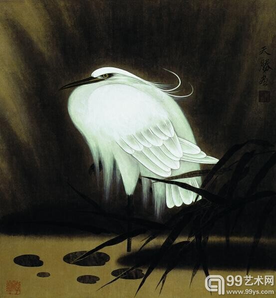 王天胜 思 绢本 92x86cm 1995年