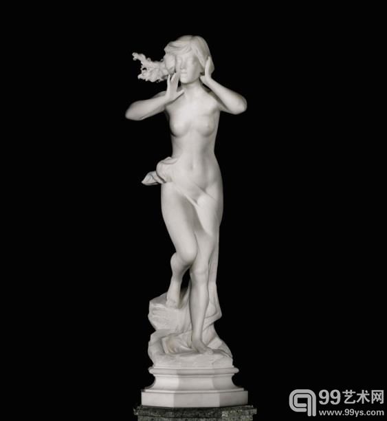 《水神爱可》白色大理石配绿色大理石柱