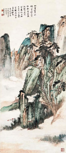 张大千（1899-1983） 华山仙掌峰 设色纸本 106.7×46.6 cm RMB：300,000-390,000