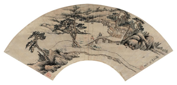 赵左（1573-1644）璜溪松径  金笺纸本 16.4×48.6 cm RMB：30,000-39,000 说明：赵左，字文度。活跃於明代後期。山水师法董源，兼学黄公望、倪瓒。画云山以己意出之，有似米（芾）非米之妙。善用乾笔焦墨而又长於烘染，後受董其昌的画风影响，形成笔墨灵秀、设色雅致的风格。