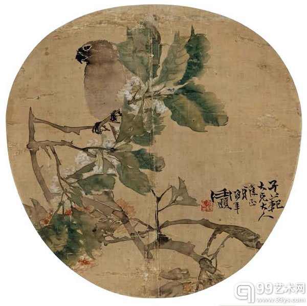 任伯年（1840-1896） 花鸟团扇  设色绢本 24.0×24.5 cm RMB：12,000-15,600