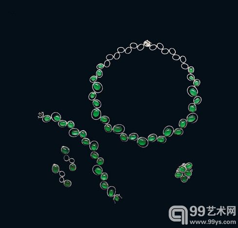 翡翠项链、手链、耳饰、戒指套装－