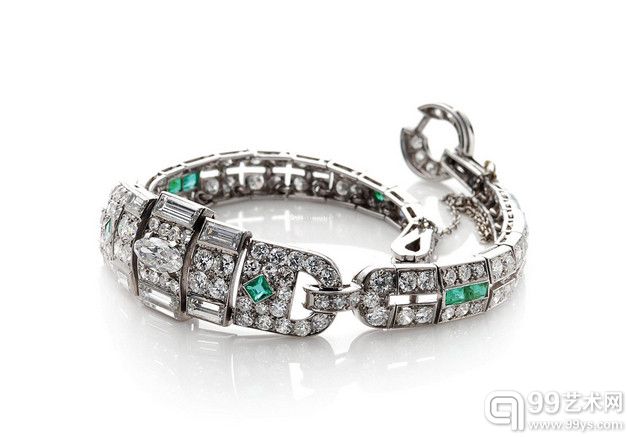 1920年代作 卡地亚（Cartier）装饰艺术（Art Deco）钻石祖母绿手链	