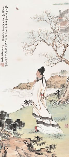 刘凌沧李白吟诗图纸本镜心102×45cm