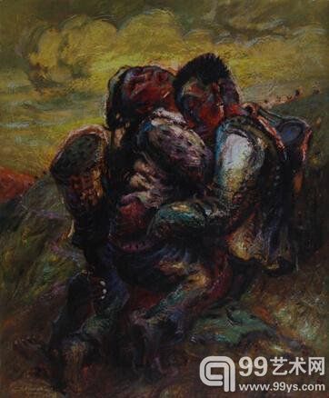 　罗中立 拥抱100×80cm 油彩画布