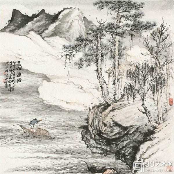 陈明坤《夏松渔归》70x70cm 2014年