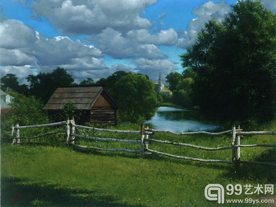 李煜明 夏日小木屋 布面油画 