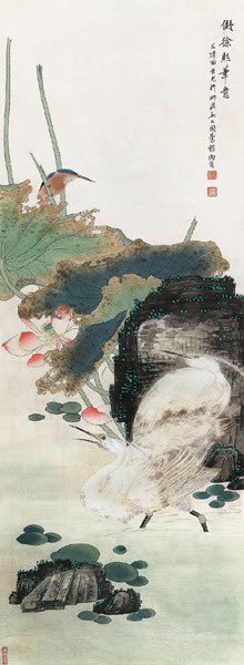 田世光(1916-1999)拟徐熙笔意设色纸本立轴128×45cm.约5.2平尺RMB:200,000-300,000