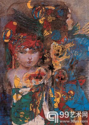 石虎(b.1942)人物设色纸本镜心80×57.5cm.约4.1平尺RMB:150,000-200,000