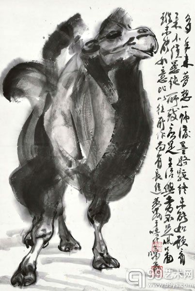 黄胄 沙漠之舟纸本立轴68 × 46 cm