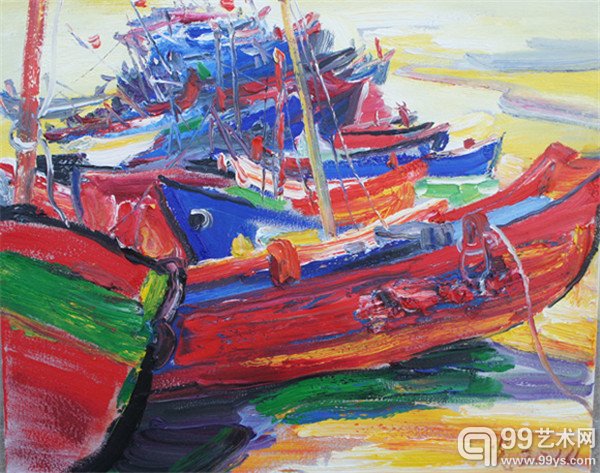 程晓光   《旅顺渔港3》  布面油画  2014、8、26