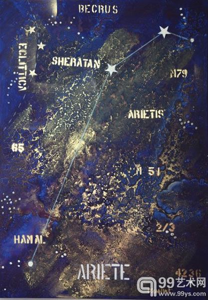 日夜繁星系列-白羊座，布基，多种材料 荧光材质，2012,100×70cm