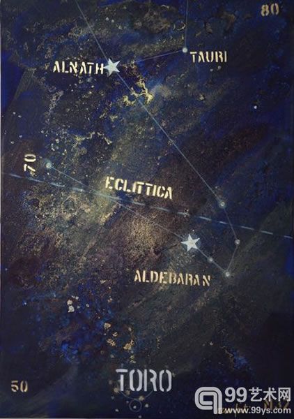 日夜繁星系列-金牛座，布基，多种材料 荧光材质，2012,100×70cm