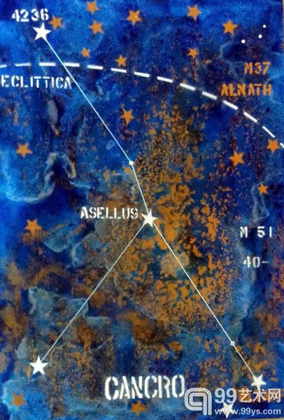 日夜繁星系列-巨蟹座，布基，多种材料 荧光材质，2012,100×70cm
