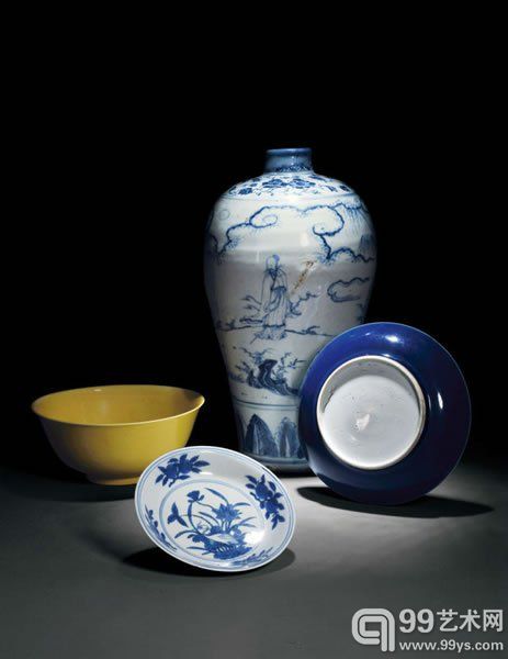 明万历青花一路连科图盘直径15.1cm