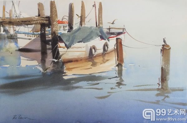 全华水彩-罗斯. 派特森  ，船憩，35x55cm，水彩