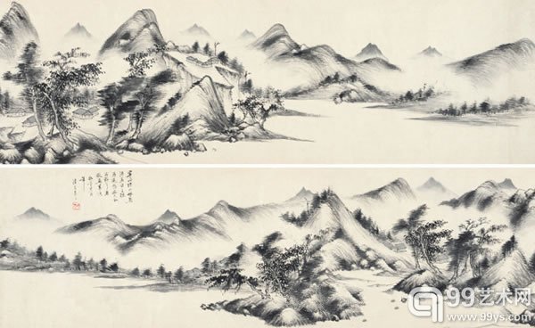 朱昂之 江山一揽图纸本手卷 28 × 186 cm