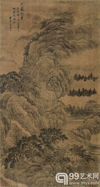 王诘 千岩竞秀绢本立轴76 × 41 cm