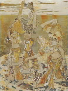 汤志义 渔舟飘至 漆画 第十届全国美展金奖