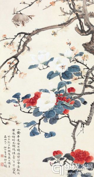 陆抑非(1908-1997)花鸟闹春
