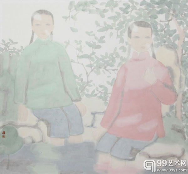 田黎明人物设色纸本镜心46×50cm