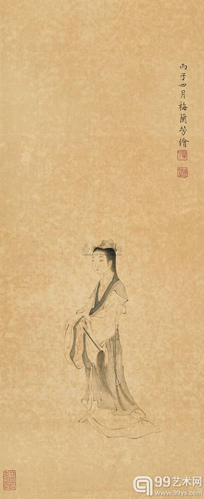 梅兰芳 仕女 1936年作 镜心 绫本