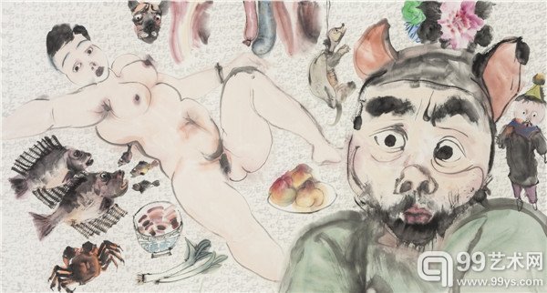 李津 《画家与模特》 纸本设色 2014 181×98cm