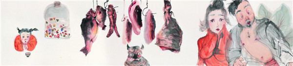 李津 《盛宴组画之七》 纸本设色 2012 230×53cm