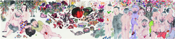 李津 《盛宴组画之十》 纸本设色 2012 230×53cm