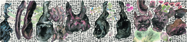李津 《盛宴组画之十三》 纸本设色 2012 230×53cm