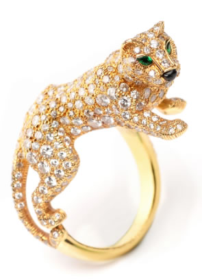 Cartier 钻石配祖母绿及黑玛瑙「猎豹」戒指