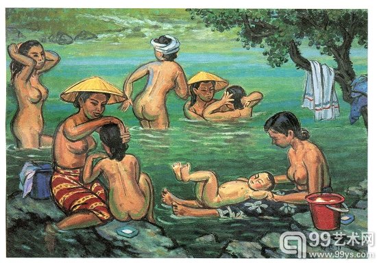新加坡画家刘抗作品《洗澡的人们》