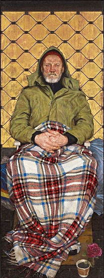 图为获得一等奖的Thomas Ganter作品《盖着格子呢线毯的男人》 （160cm×60cm）
