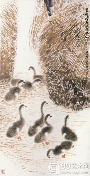 方楚雄 麦收时节雏鹅肥纸本立轴133 × 69 cm
