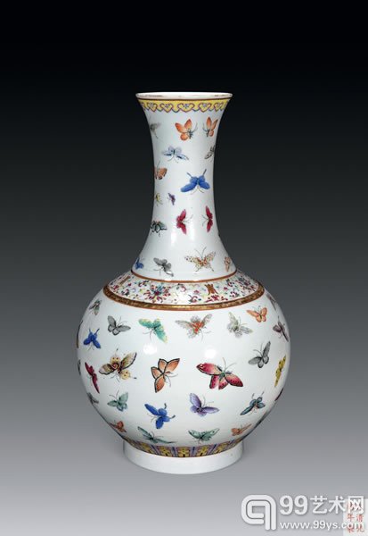 清光绪 粉彩百蝶赏瓶  H39 cm