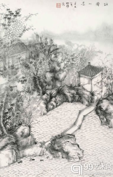 何加林 故园小景纸本镜心69 × 44 cm