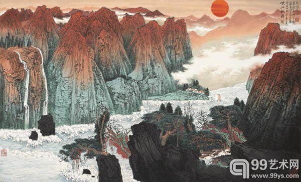 薛亮 峡江秋醉图纸本镜心39 × 65 cm