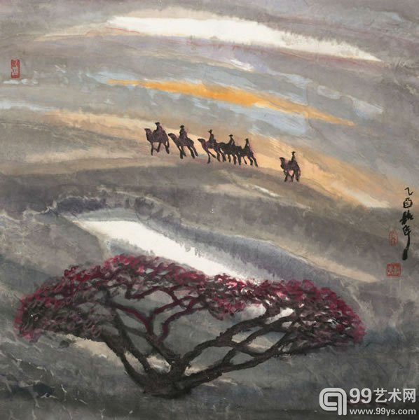 周韶华 大漠夕阳纸本镜心69 × 69 cm