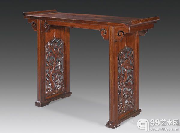 黄花梨灵芝纹夹头榫翘头案118 × 41.5 × 87 cm