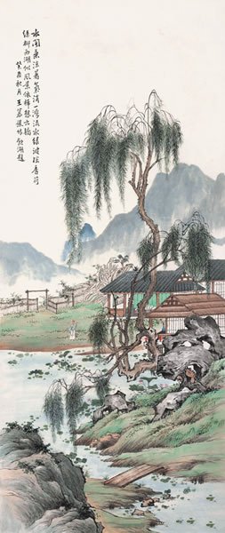 王慕谯等合作 香荷柳丝图纸本镜心87 × 37 cm?