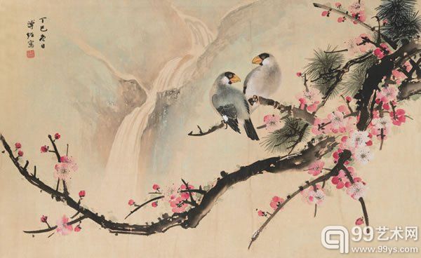 溥佐 梅花双禽纸本镜心50 × 81 cm