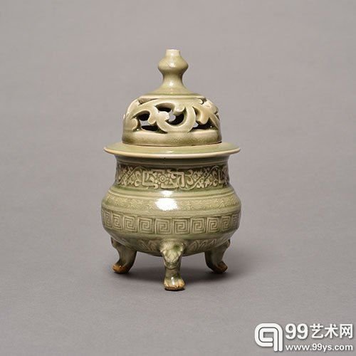 宋耀州窑青磁带盖香炉高19cm