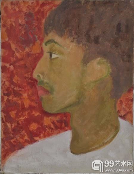 李珊《张伟像》1975年作油彩画布49.5 x 38 cm.